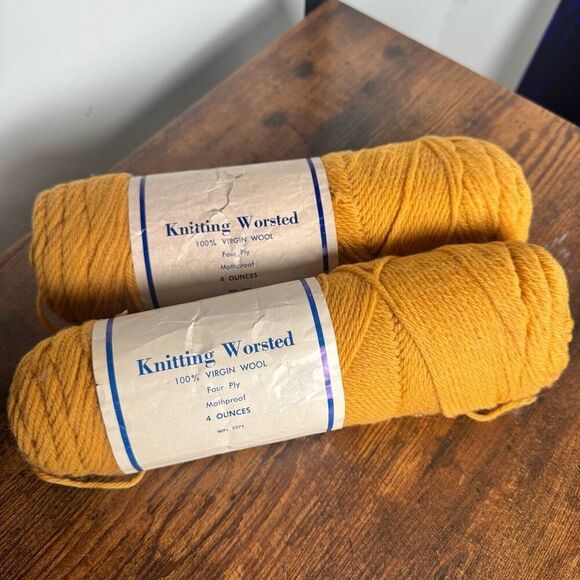 New Knitting Worsted yarn vintage 2 skeins 100% virgin wool 4 ounces yellow - Picture 1 of 6